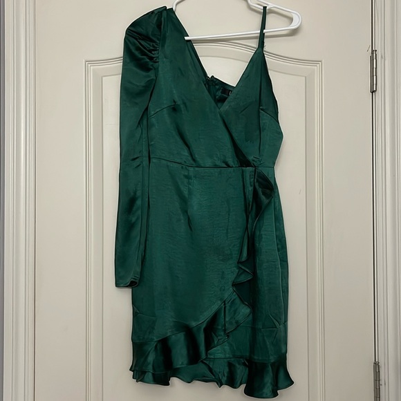 Lulus Dresses & Skirts - Lulus Off the Shoulder Green Satin Dress